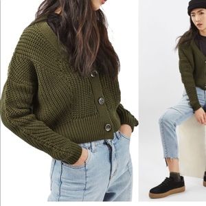 Topshop Crop Fisherman Cardigan - olive